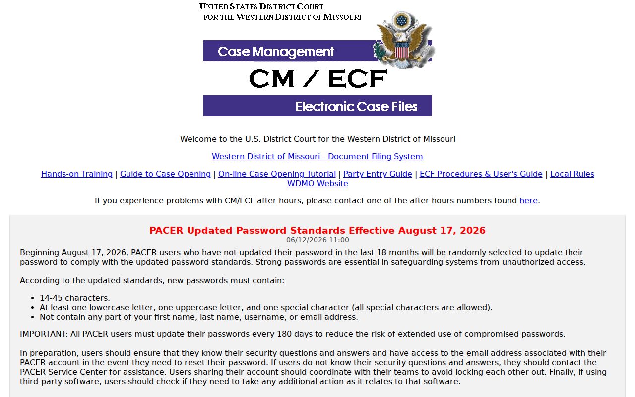 Mercer County case search distinction for Western District Missouri CM ECF filing system