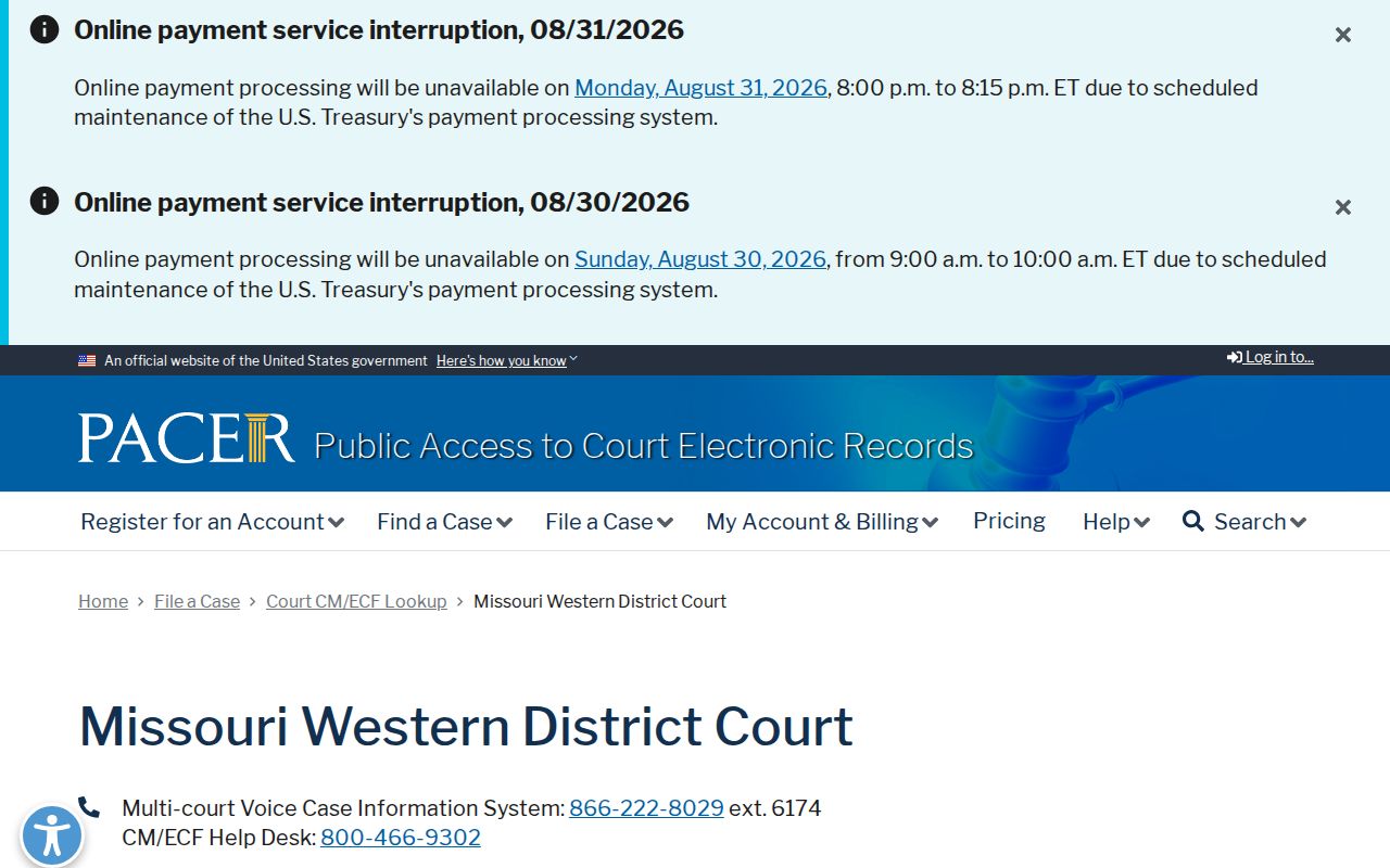 Mercer County case search distinction for PACER Western District Missouri federal records