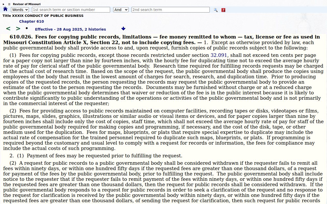 Mercer County court records Missouri copy fee framework